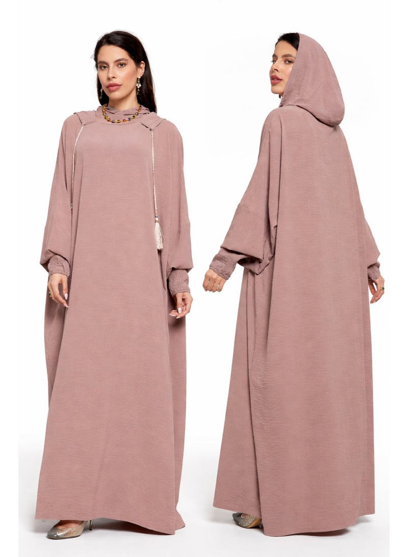 SHOWDAY Women’s Hooded Abaya Dress, Long Loose Modest Kaftan Jalabiya with Wide Sleeves, Elegant Islamic Maxi Dress for Daily Wear & Ramadan - Image 1